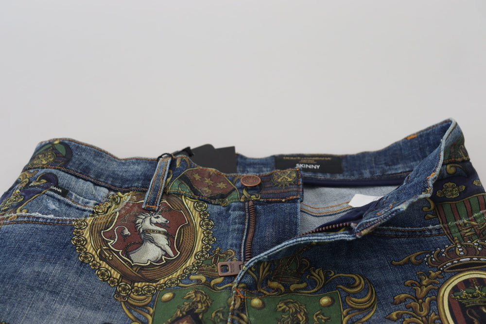 Dolce & Gabbana Medal Print Slim Fit Jeans in Blue