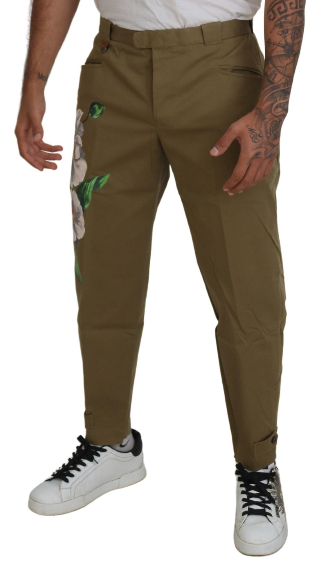 Dolce & Gabbana Floral Cotton Chinos in Beige