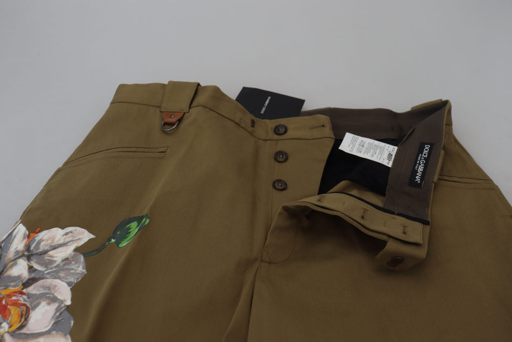 Dolce & Gabbana Floral Cotton Chinos in Beige
