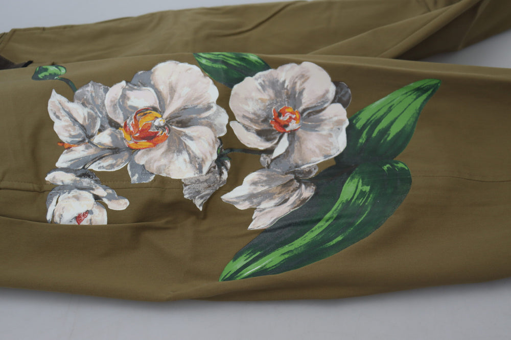 Dolce & Gabbana Floral Cotton Chinos in Beige