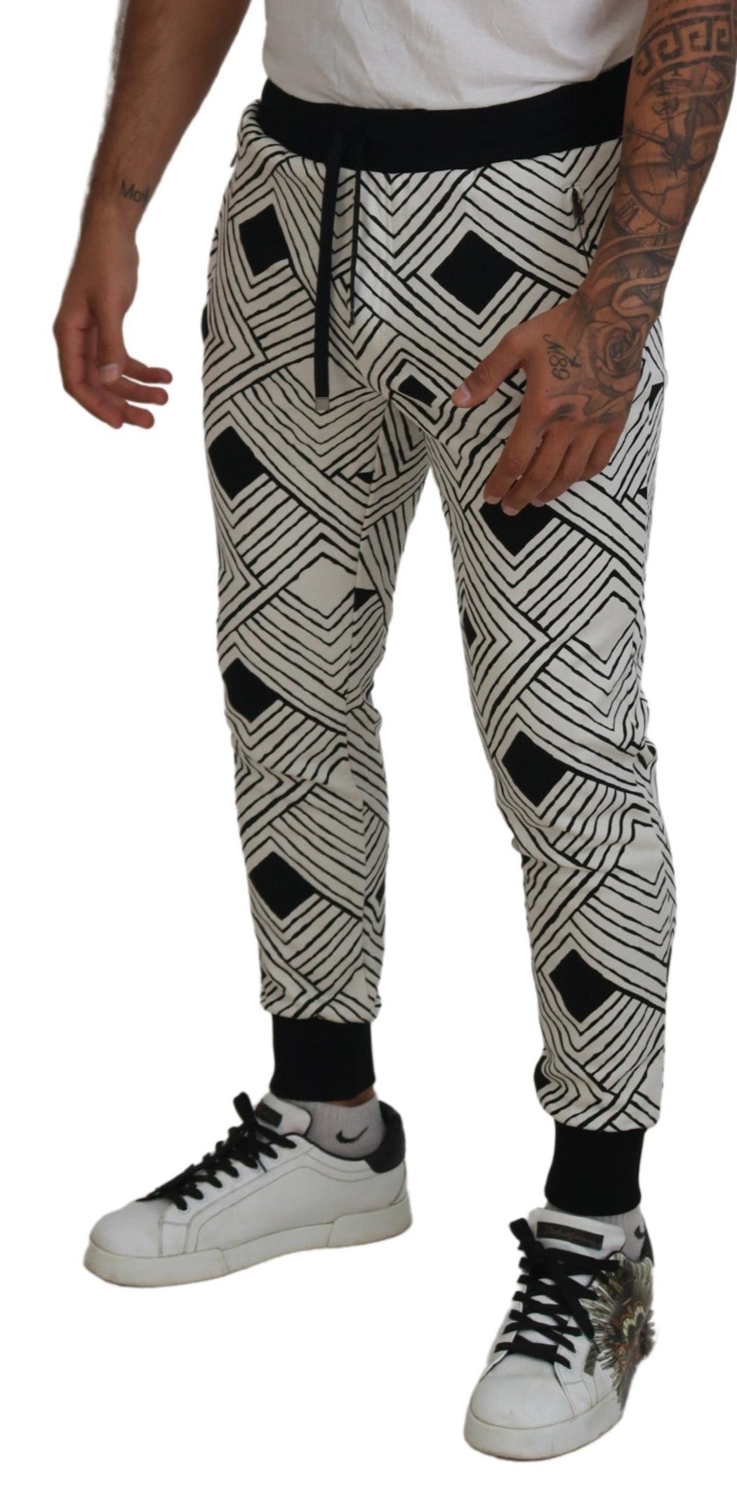 Black White Cotton Trousers Sport Pants mens luxury fashion - Mens Edit