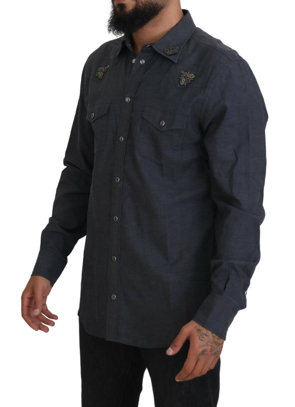 Dolce & Gabbana Crystal Bee Denim Shirt in Blue