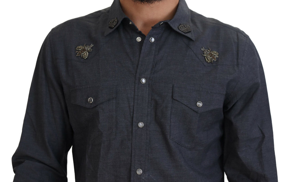 Dolce & Gabbana Crystal Bee Denim Shirt in Blue