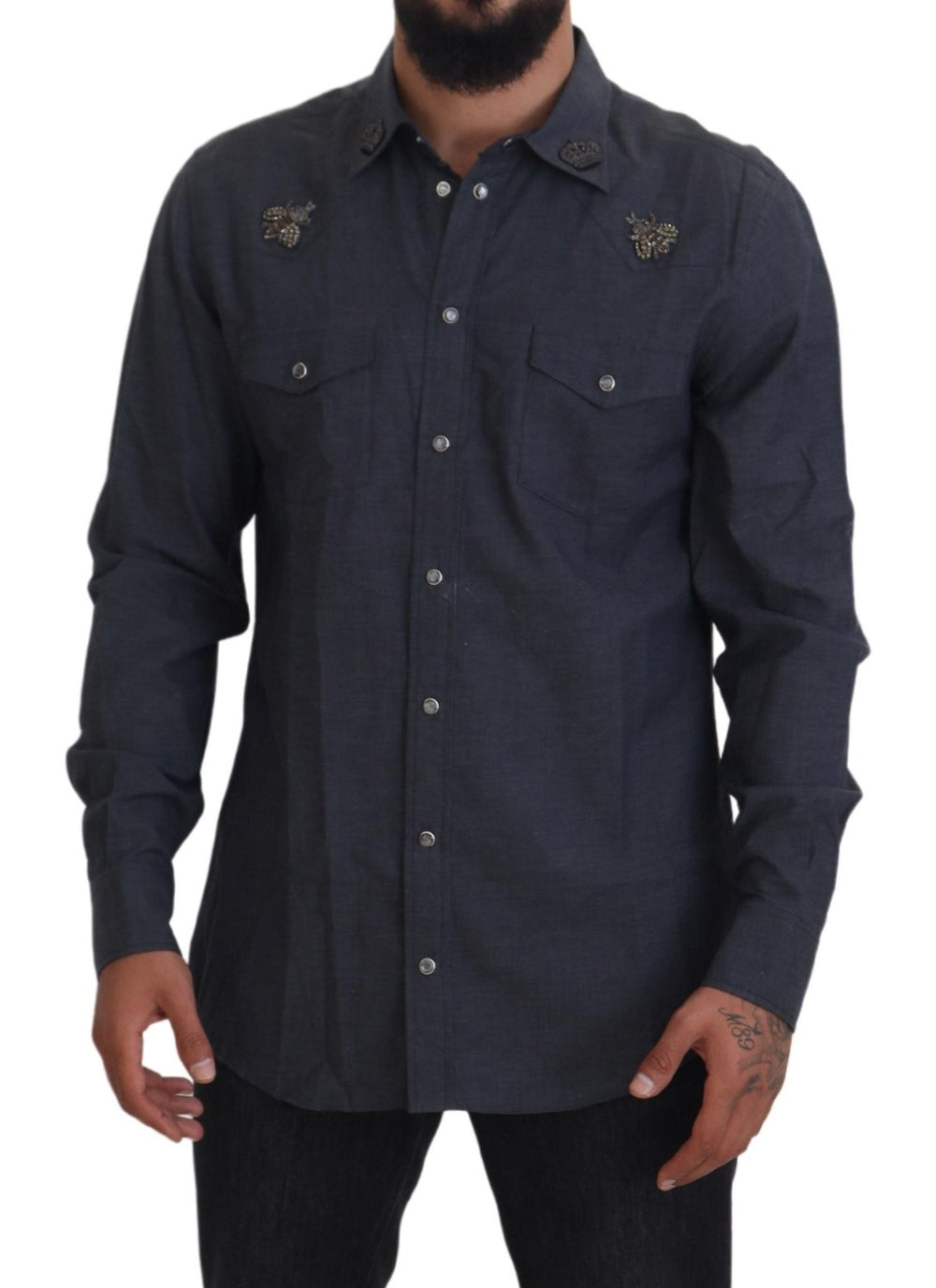 Dolce & Gabbana Crystal Bee Denim Shirt in Blue