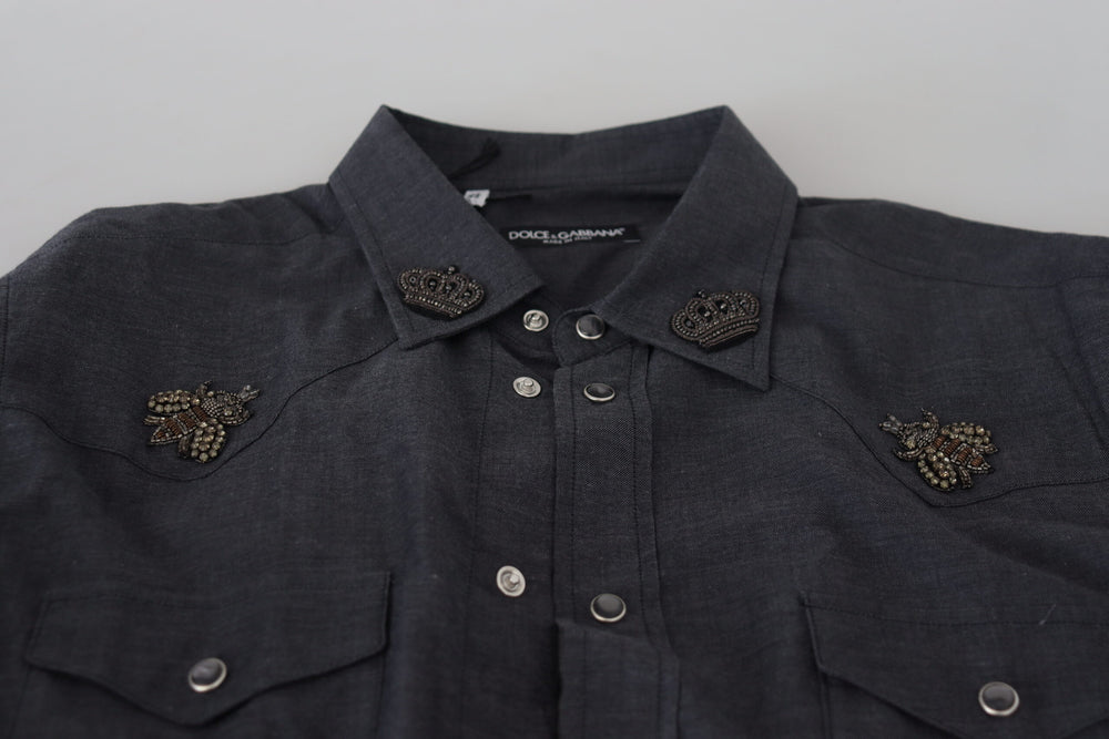Dolce & Gabbana Crystal Bee Denim Shirt in Blue