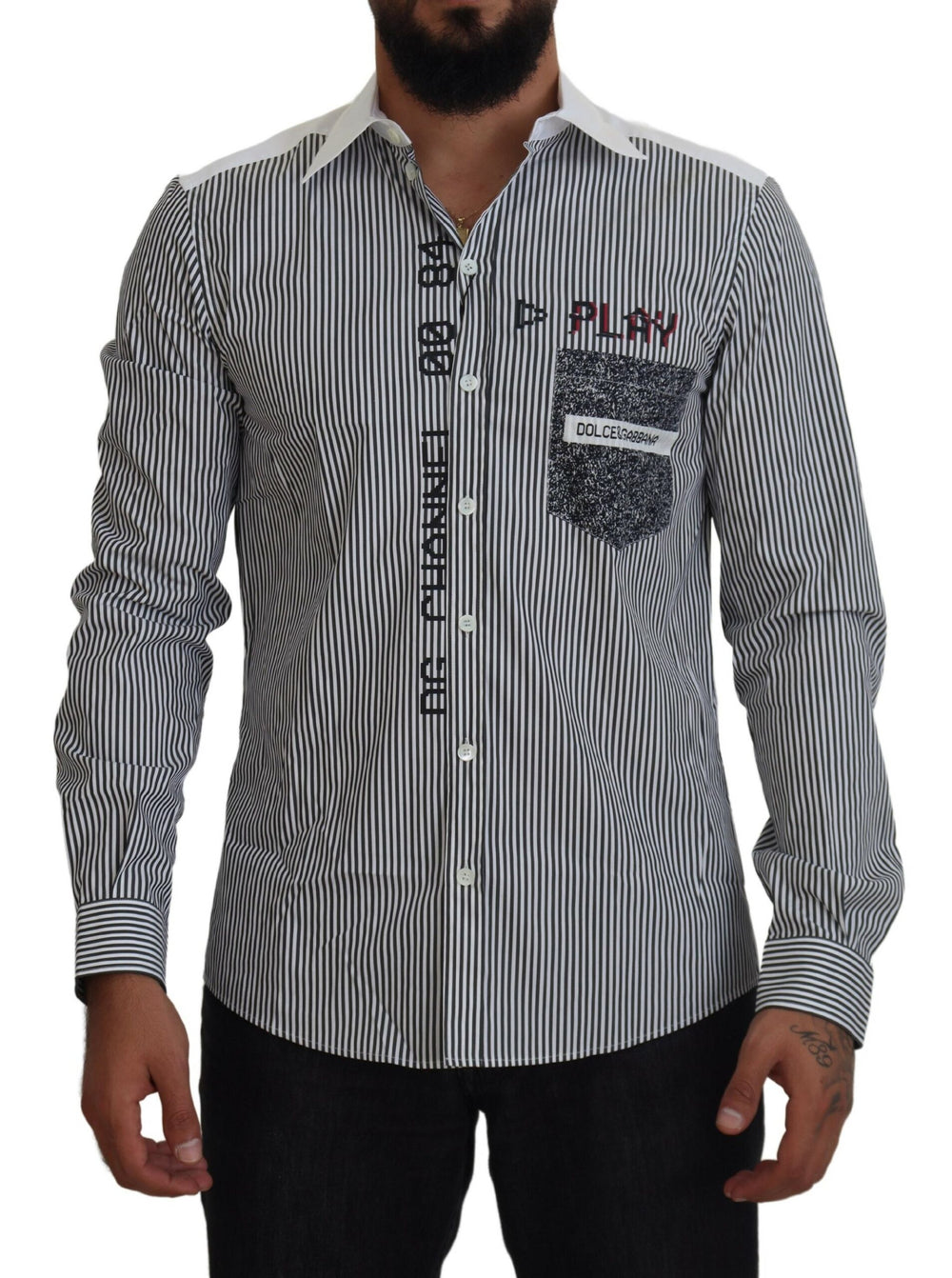 Dolce & Gabbana Slim Fit Shirt in Grey and White Stripe