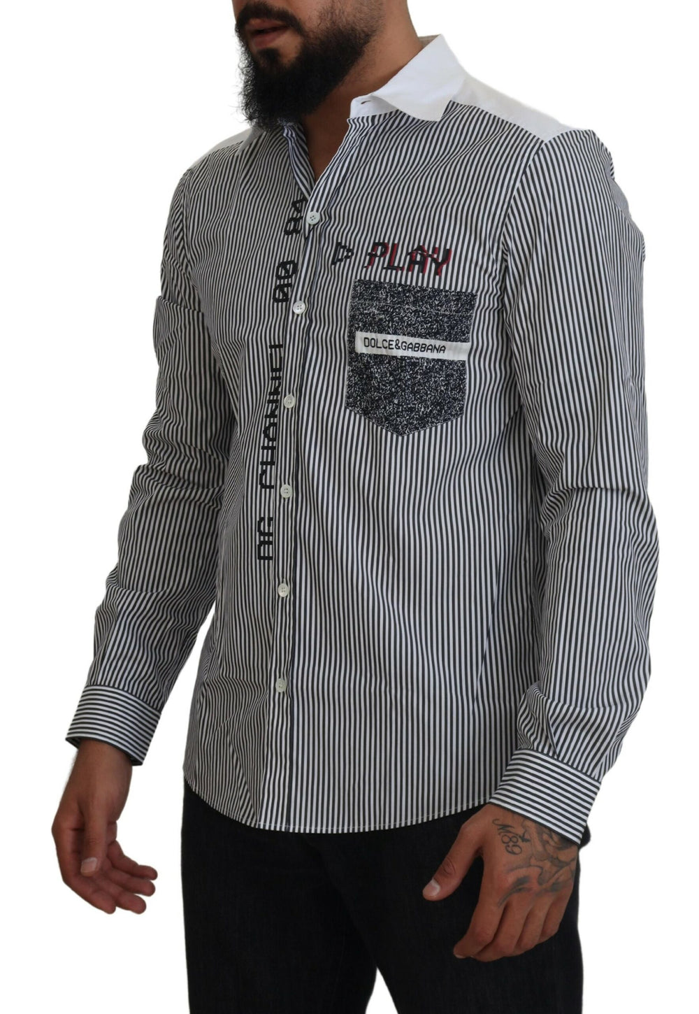 Dolce & Gabbana Slim Fit Shirt in Grey and White Stripe