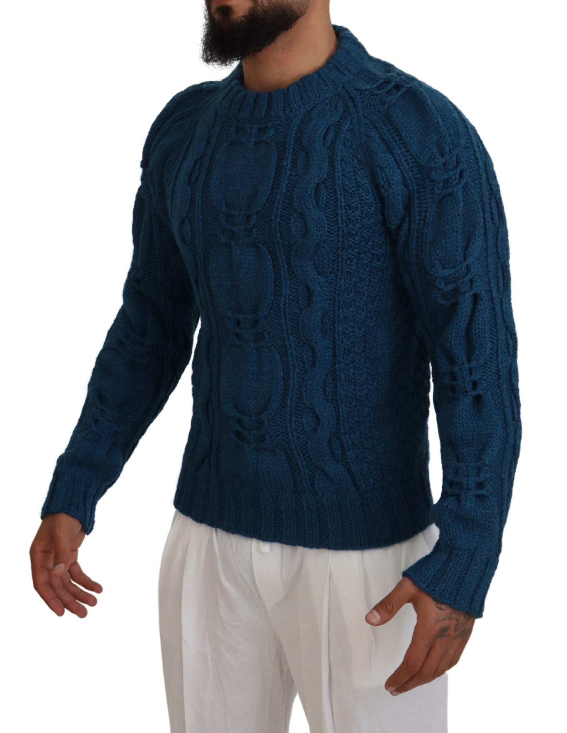 Blue Knitted Wool Alpaca Pullover Sweater mens luxury fashion - Mens Edit
