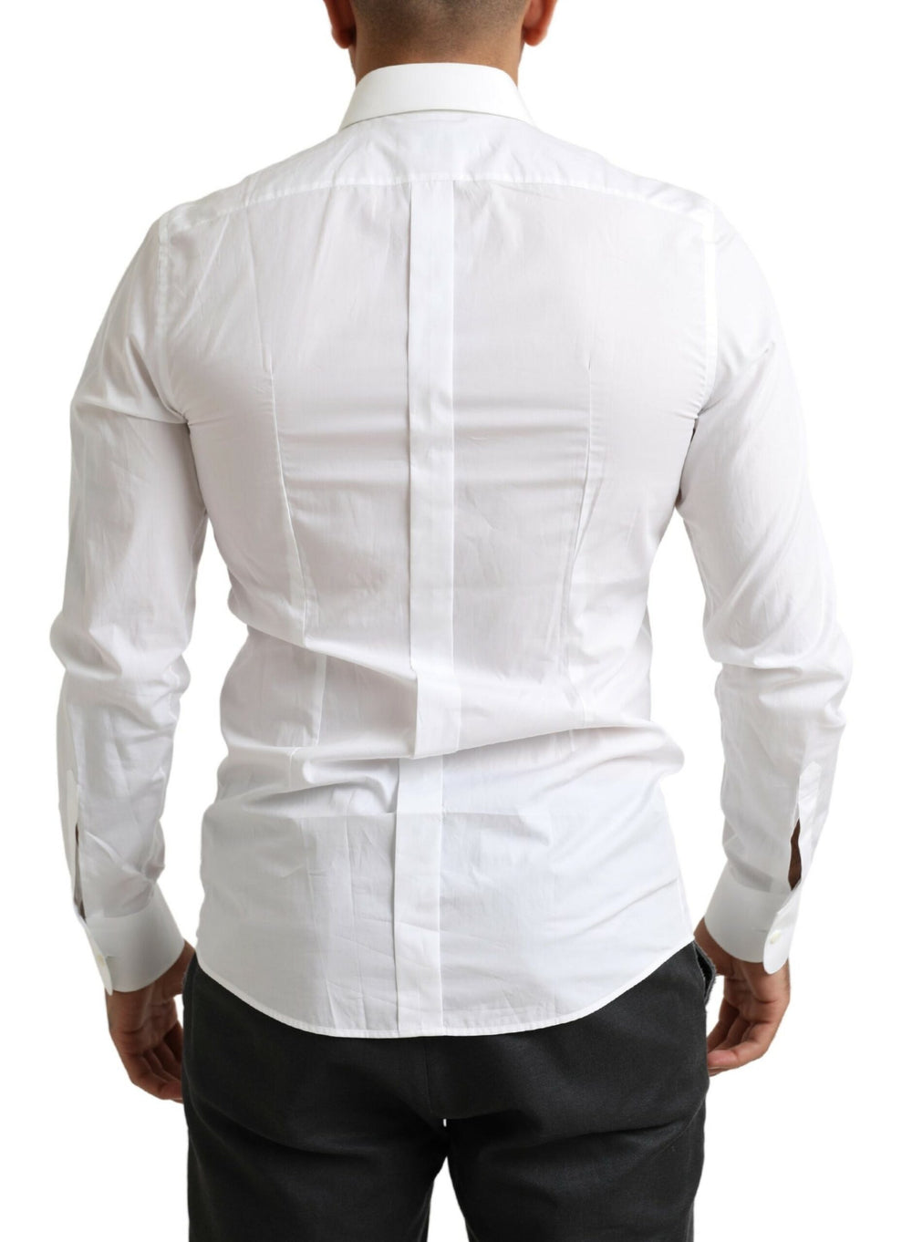 Dolce & Gabbana 100% Cotton Slim Fit Baroque Tuxedo Shirt in White