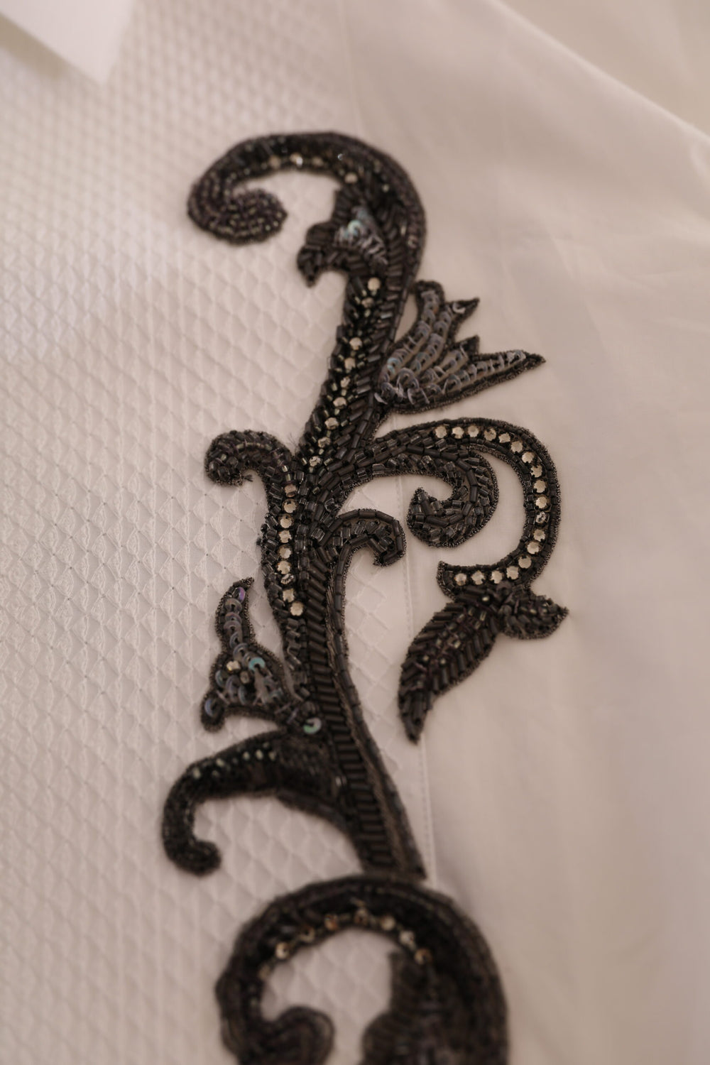 Dolce & Gabbana 100% Cotton Slim Fit Baroque Tuxedo Shirt in White