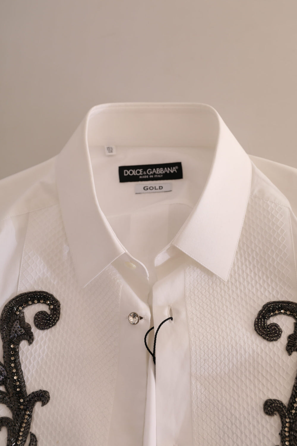 Dolce & Gabbana 100% Cotton Slim Fit Baroque Tuxedo Shirt in White