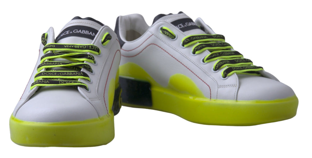 Dolce & Gabbana Portofino Leather Sneakers in White and Yellow