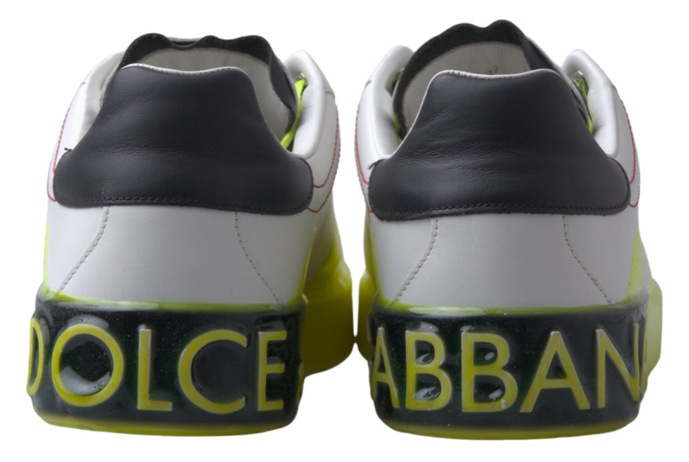 Dolce & Gabbana Portofino Leather Sneakers in White and Yellow