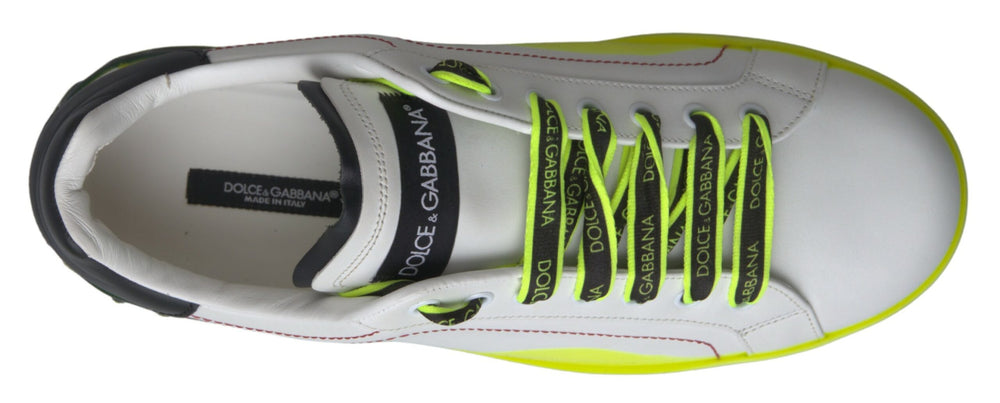 Dolce & Gabbana Portofino Leather Sneakers in White and Yellow