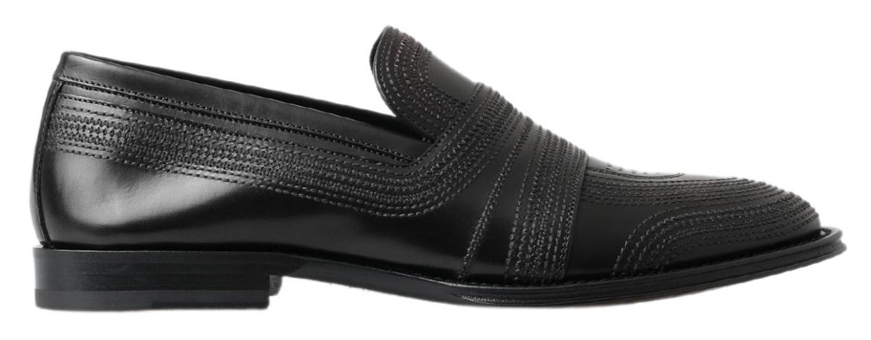 Black Leather Slipper Loafers Stitched Shoes mens luxury fashion - Mens Edit