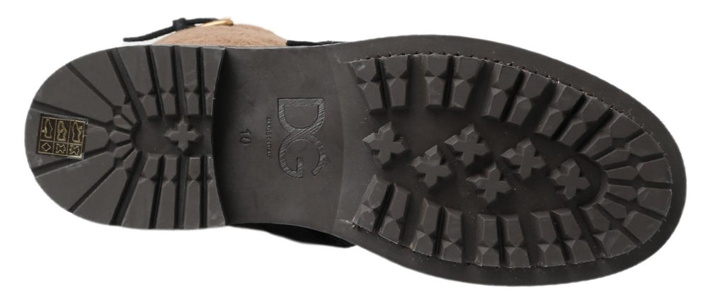 Dolce & Gabbana Leather and Shearling Boots in Black and Brown