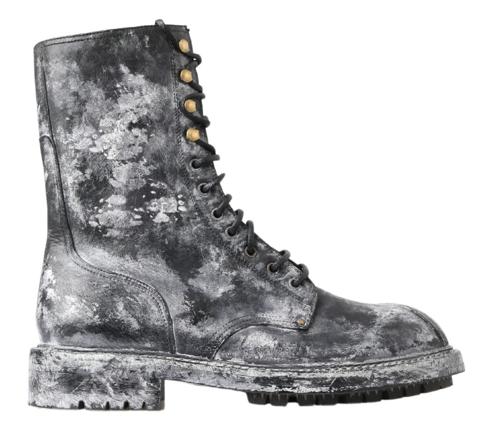Dolce & Gabbana Leather Mid-Calf Lace-Up Boots in Black