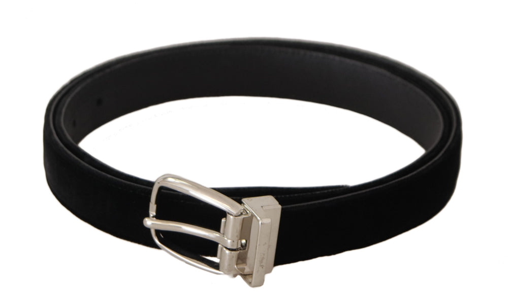 Dolce & Gabbana Velvet Belt with Silver-Tone Buckle in Black