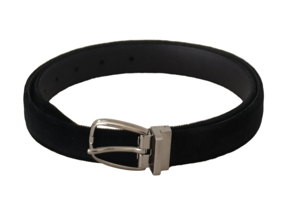 Dolce & Gabbana Velvet Belt with Silver-Tone Buckle in Black
