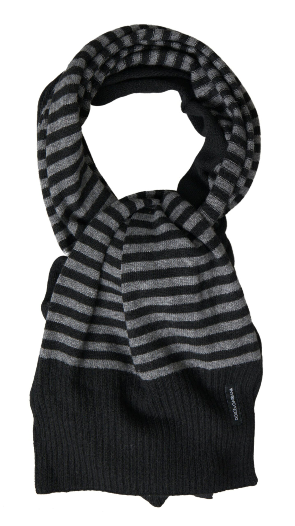 Dolce & Gabbana Striped Wool Blend Neck Wrap Scarf in Black and Grey