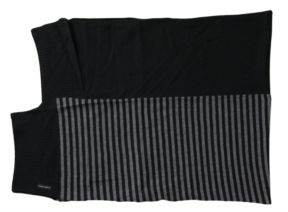 Dolce & Gabbana Striped Wool Blend Neck Wrap Scarf in Black and Grey