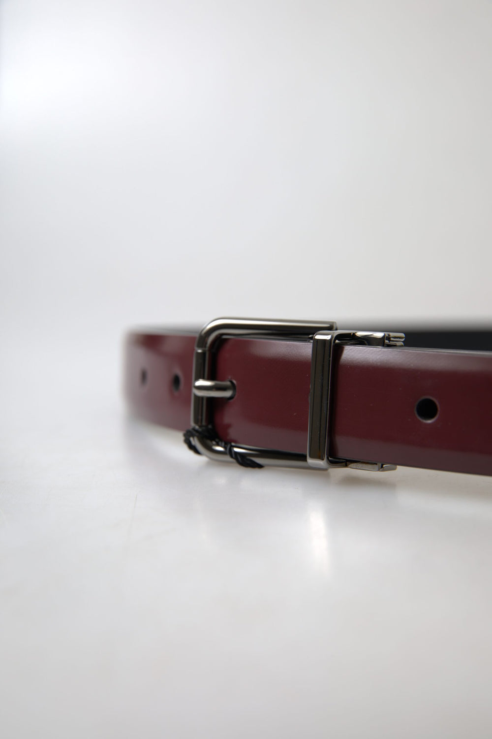 Dolce & Gabbana Leather Belt with Silver Buckle in Bordeaux