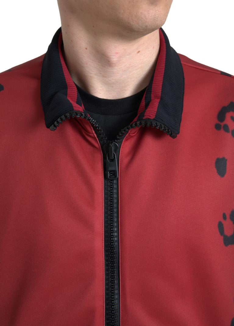 Dolce & Gabbana Polyester Bomber Jacket in Red Leopard Print