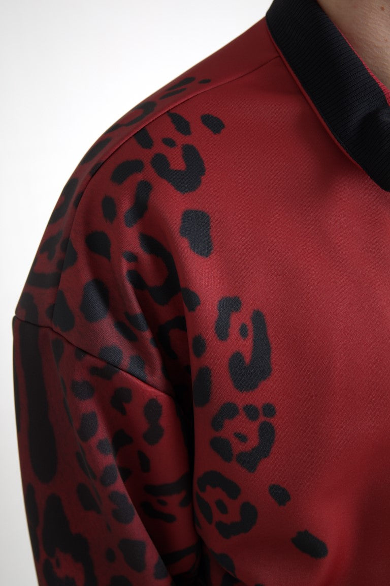 Dolce & Gabbana Polyester Bomber Jacket in Red Leopard Print