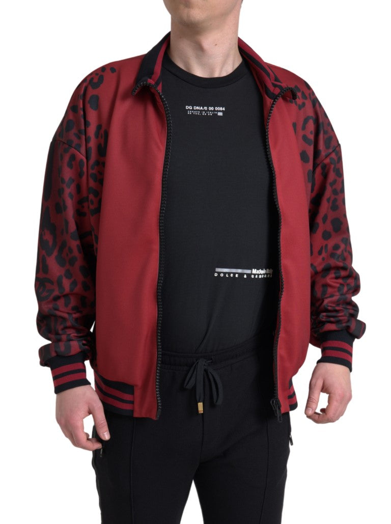 Dolce & Gabbana Polyester Bomber Jacket in Red Leopard Print