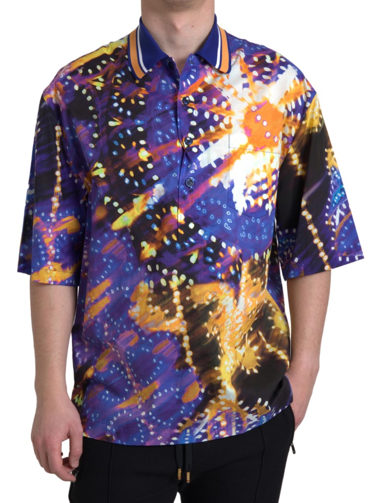 Dolce & Gabbana Luminaire Print Cotton Polo Shirt in Multicolour