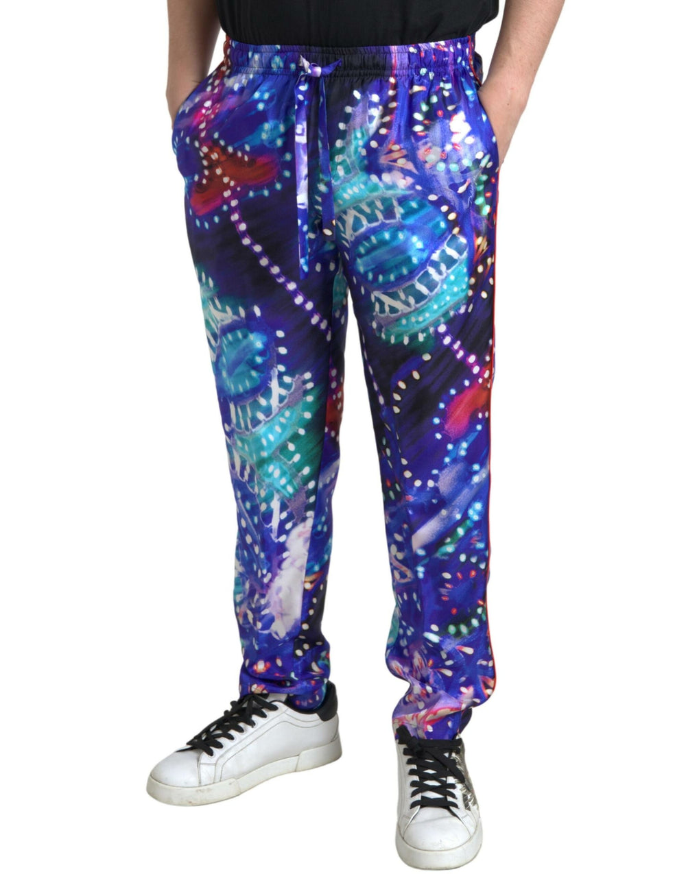 Dolce & Gabbana 100% Silk Printed Jogger Trousers in Multicolor