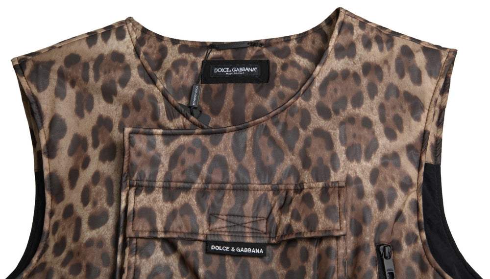 Dolce & Gabbana 100% Silk Sleeveless Polo in Brown Leopard