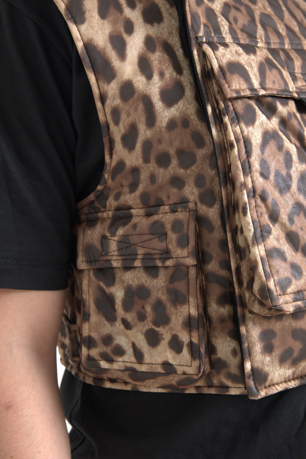 Dolce & Gabbana 100% Silk Sleeveless Polo in Brown Leopard