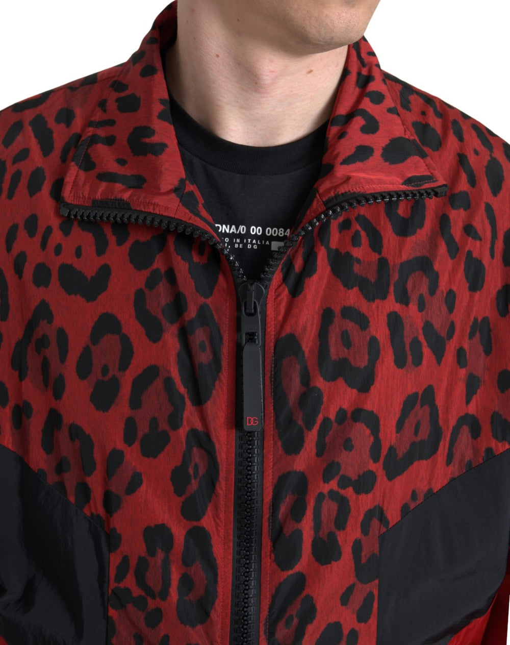 Dolce & Gabbana Nylon Full-Zip Sweater in Red Leopard