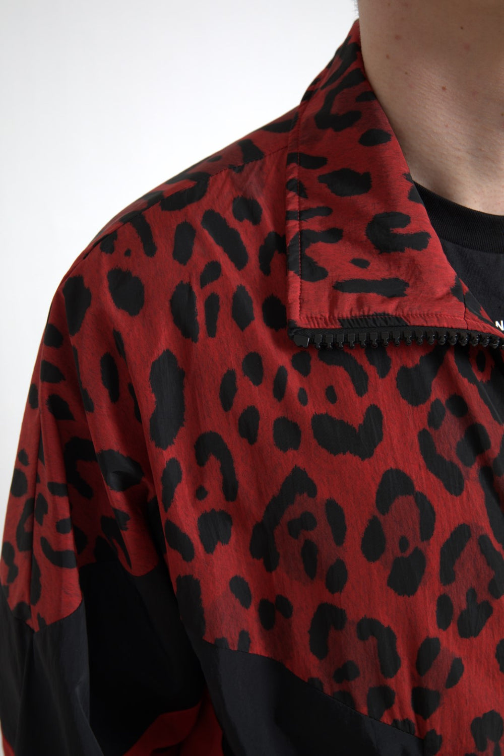 Dolce & Gabbana Nylon Full-Zip Sweater in Red Leopard