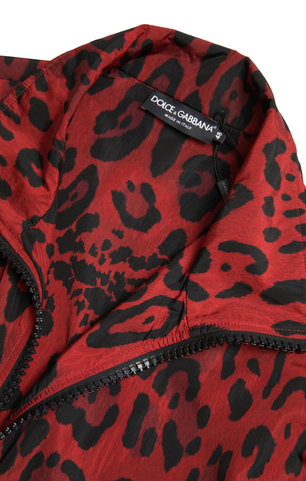 Dolce & Gabbana Nylon Full-Zip Sweater in Red Leopard