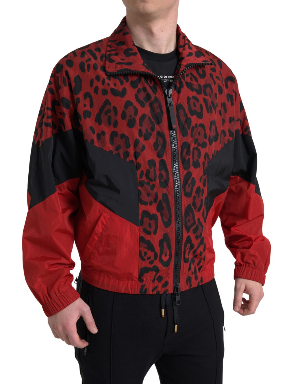 Dolce & Gabbana Nylon Full-Zip Sweater in Red Leopard