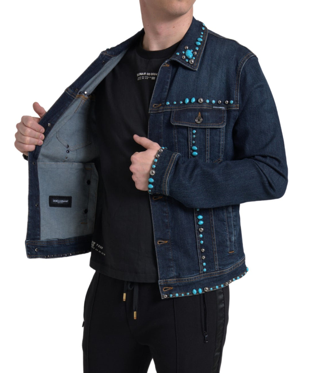 Dolce & Gabbana Denim Jacket with Turquoise Stone Embellishment in Blue