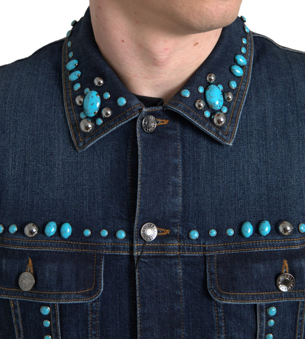Dolce & Gabbana Denim Jacket with Turquoise Stone Embellishment in Blue