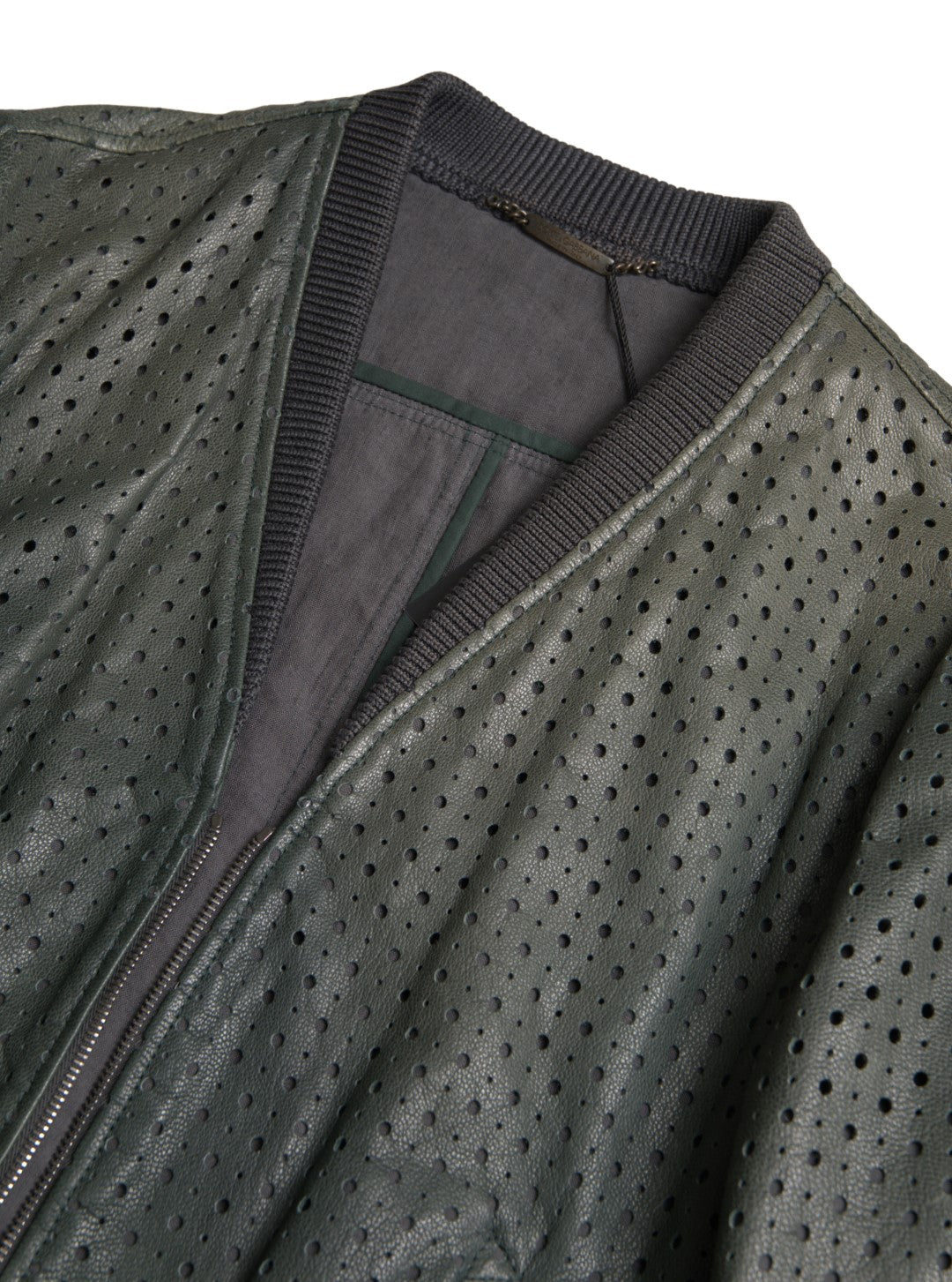 Green Perforated Leather Bomber Jacket mens luxury fashion - Mens Edit