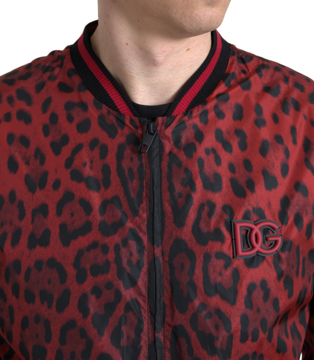 Dolce & Gabbana Nylon Bomber Jacket in Red Leopard Print