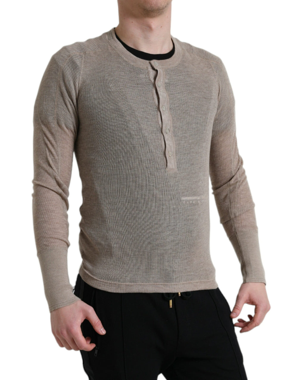 Dolce & Gabbana 100% Cashmere Henley Sweater in Beige
