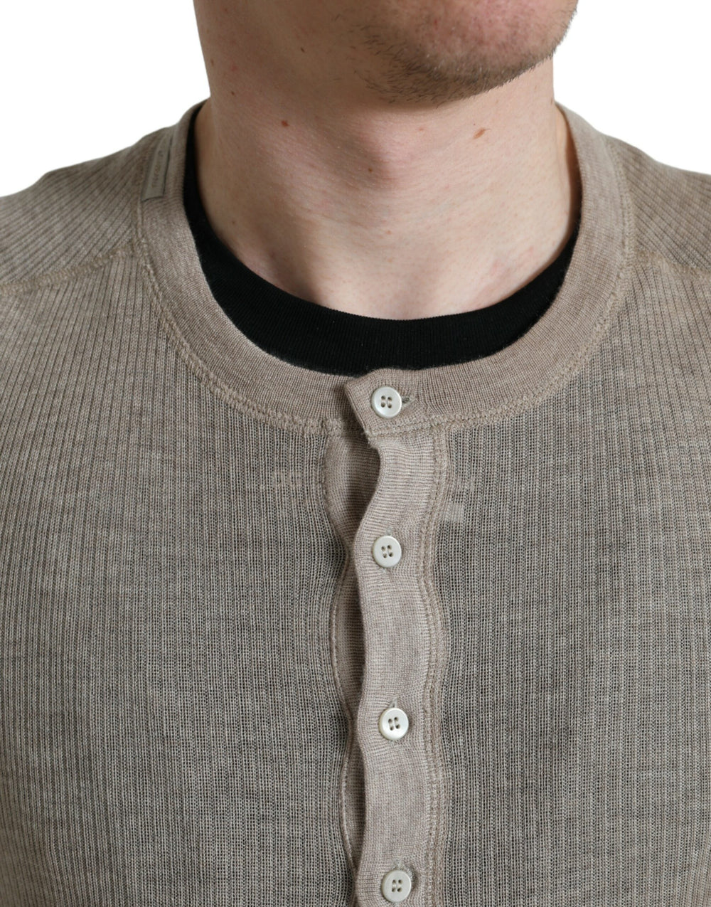 Dolce & Gabbana 100% Cashmere Henley Sweater in Beige
