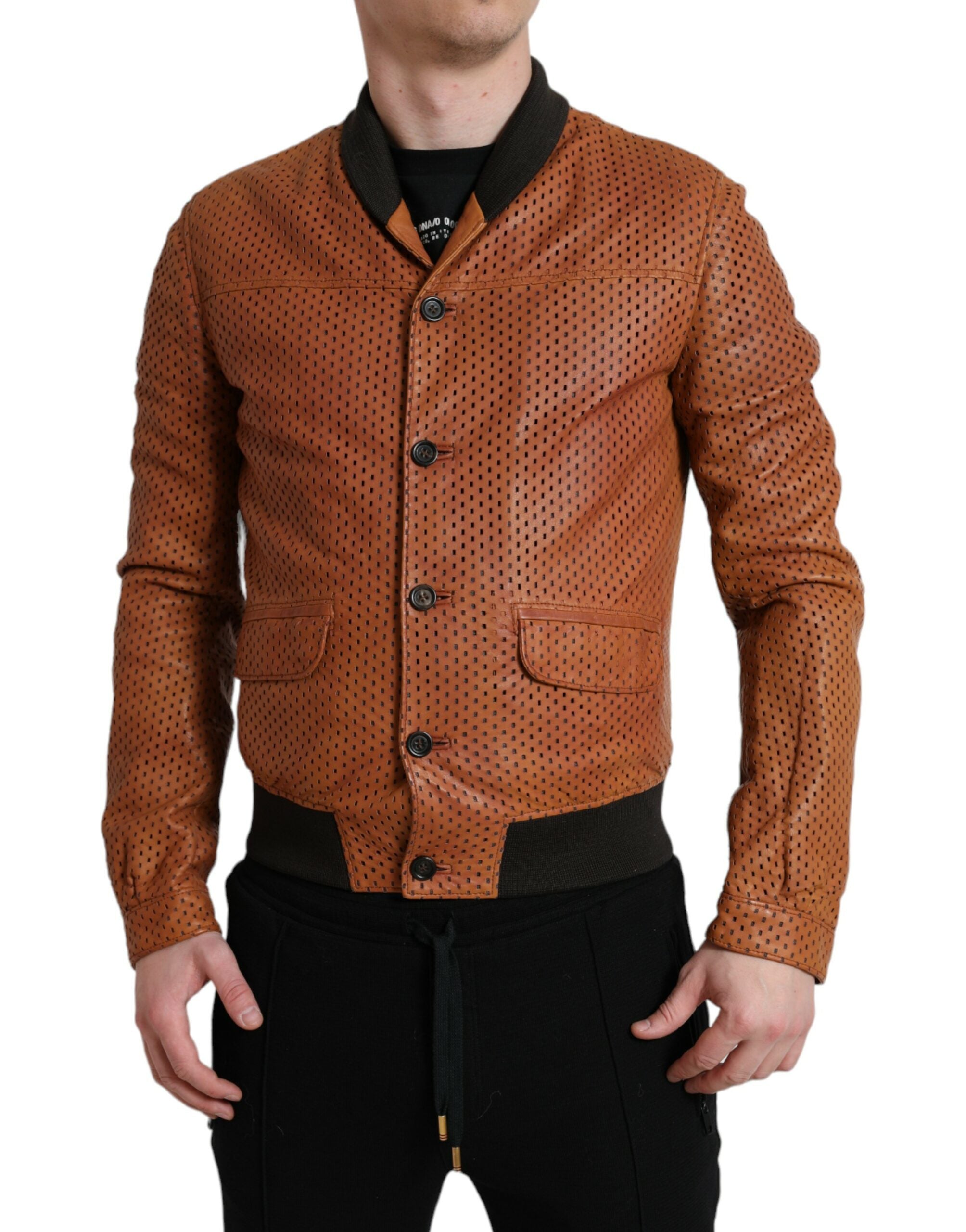 Dolce & Gabbana Δερμάτινο Bomber Jacket από Lambskin σε Καφέ
