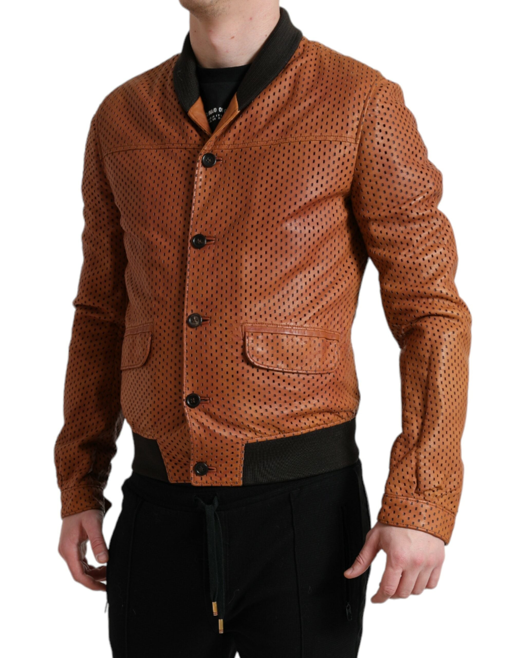 Dolce & Gabbana Δερμάτινο Bomber Jacket από Lambskin σε Καφέ