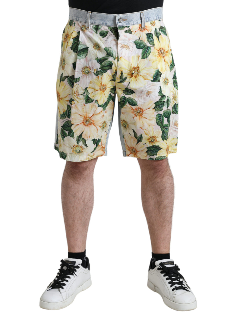 Dolce & Gabbana Floral Print Denim Bermuda Shorts in Multicolor
