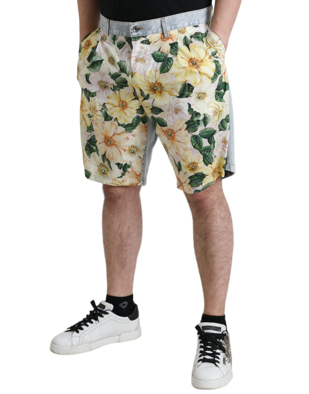 Dolce & Gabbana Floral Print Denim Bermuda Shorts in Multicolor