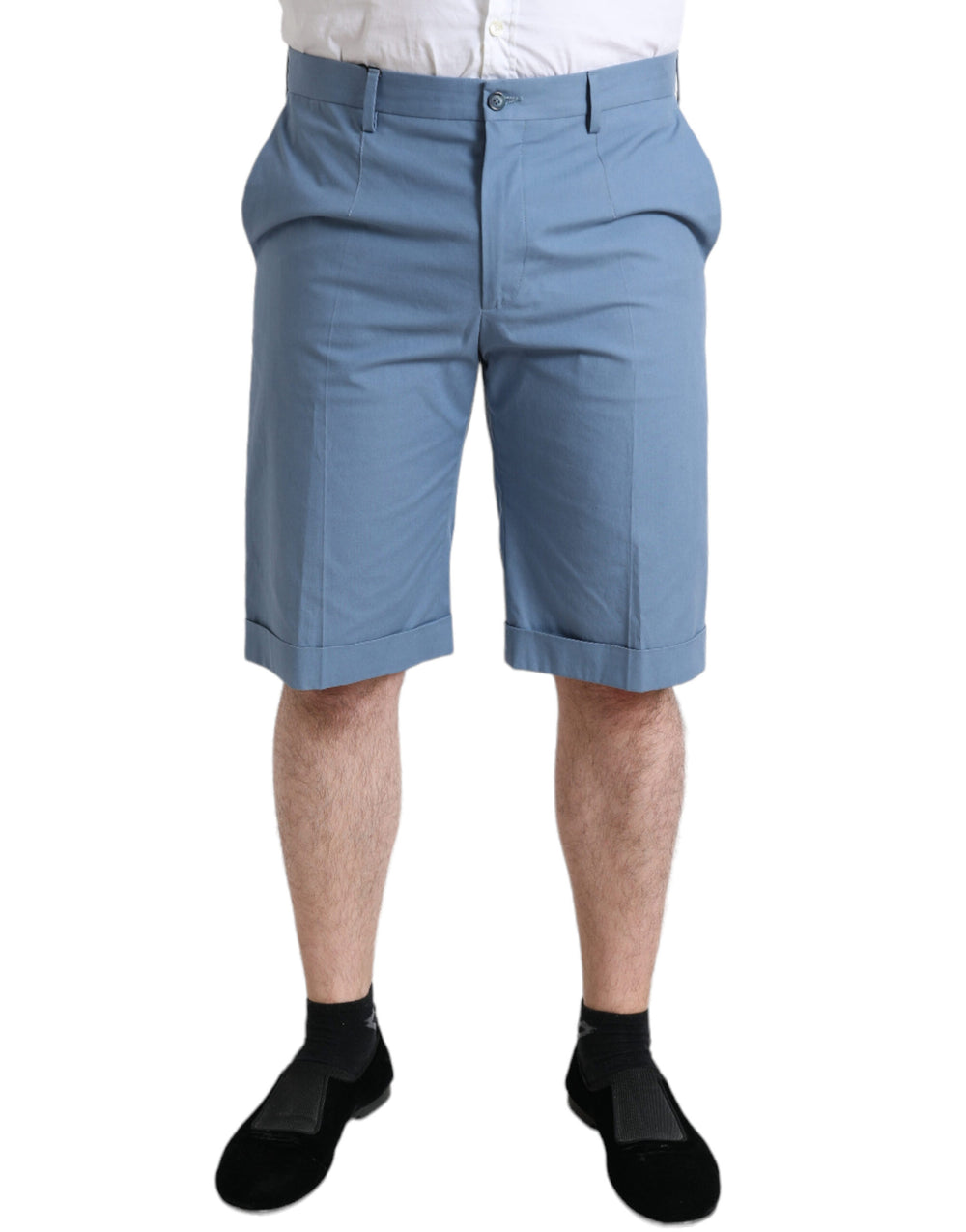 Sky Blue Cotton Folded Hem Men Bermuda Shorts mens luxury fashion - Mens Edit