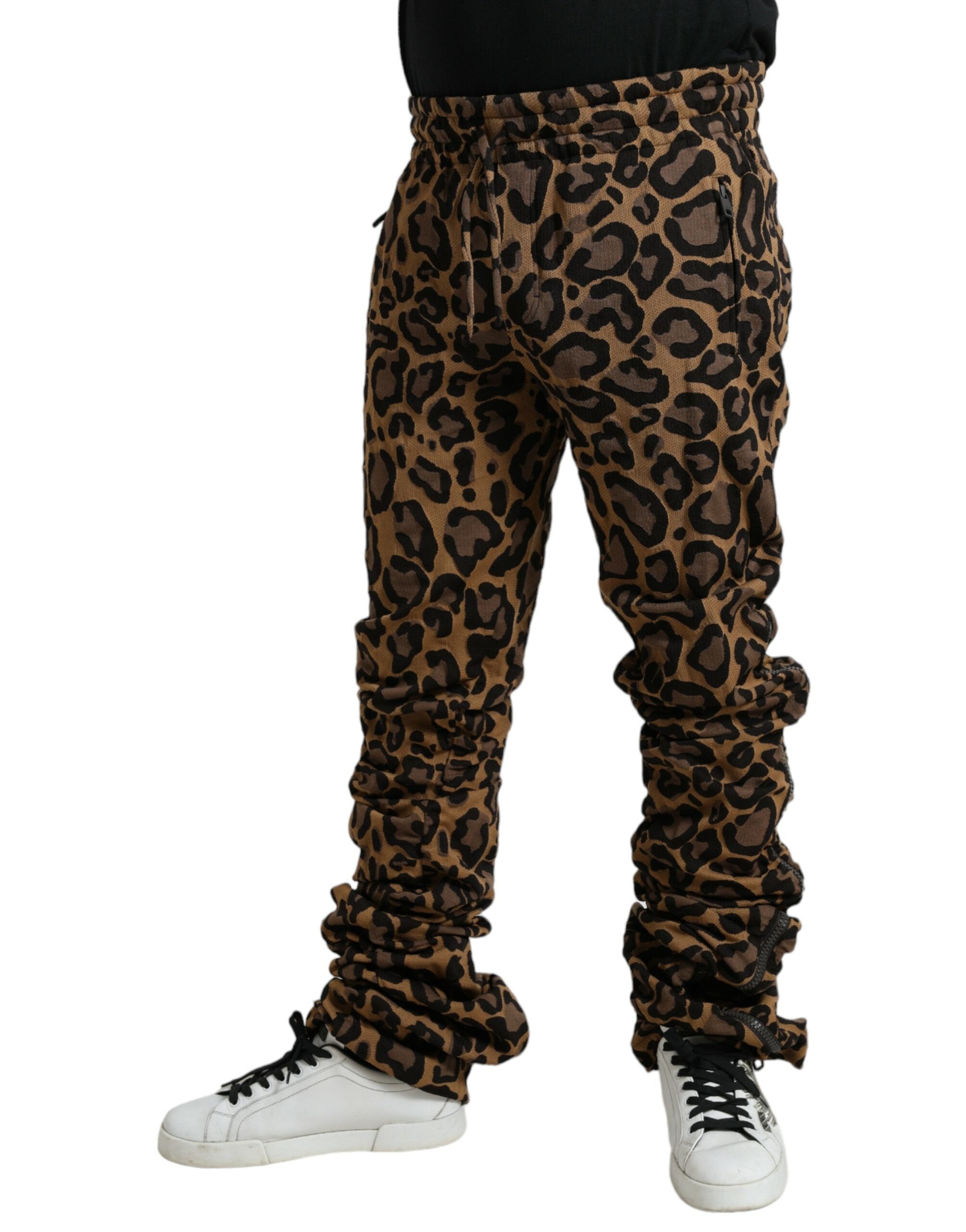 Dolce & Gabbana Παντελόνι Jogger με Leopard Jacquard σε Καφέ