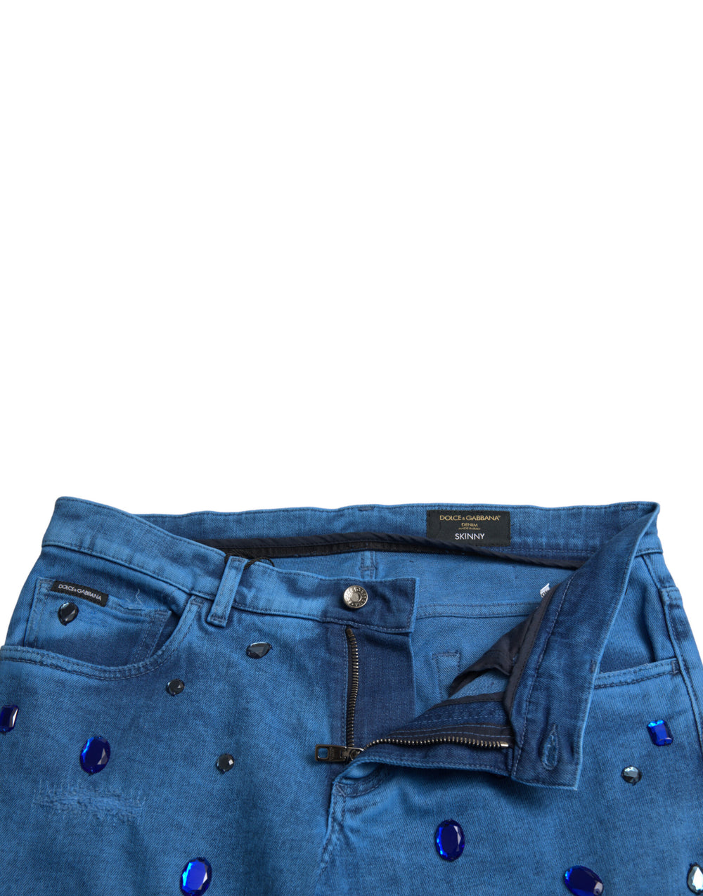 Dolce & Gabbana Crystal Embellished Skinny Denim Jeans in Blue